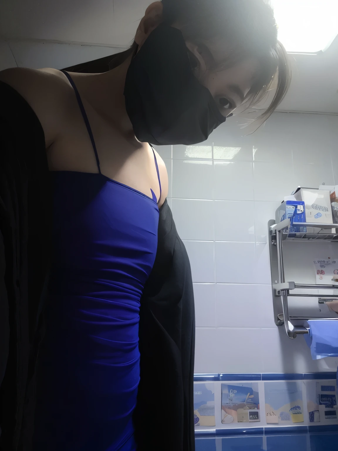 korean girl，Purple skirt，black veil