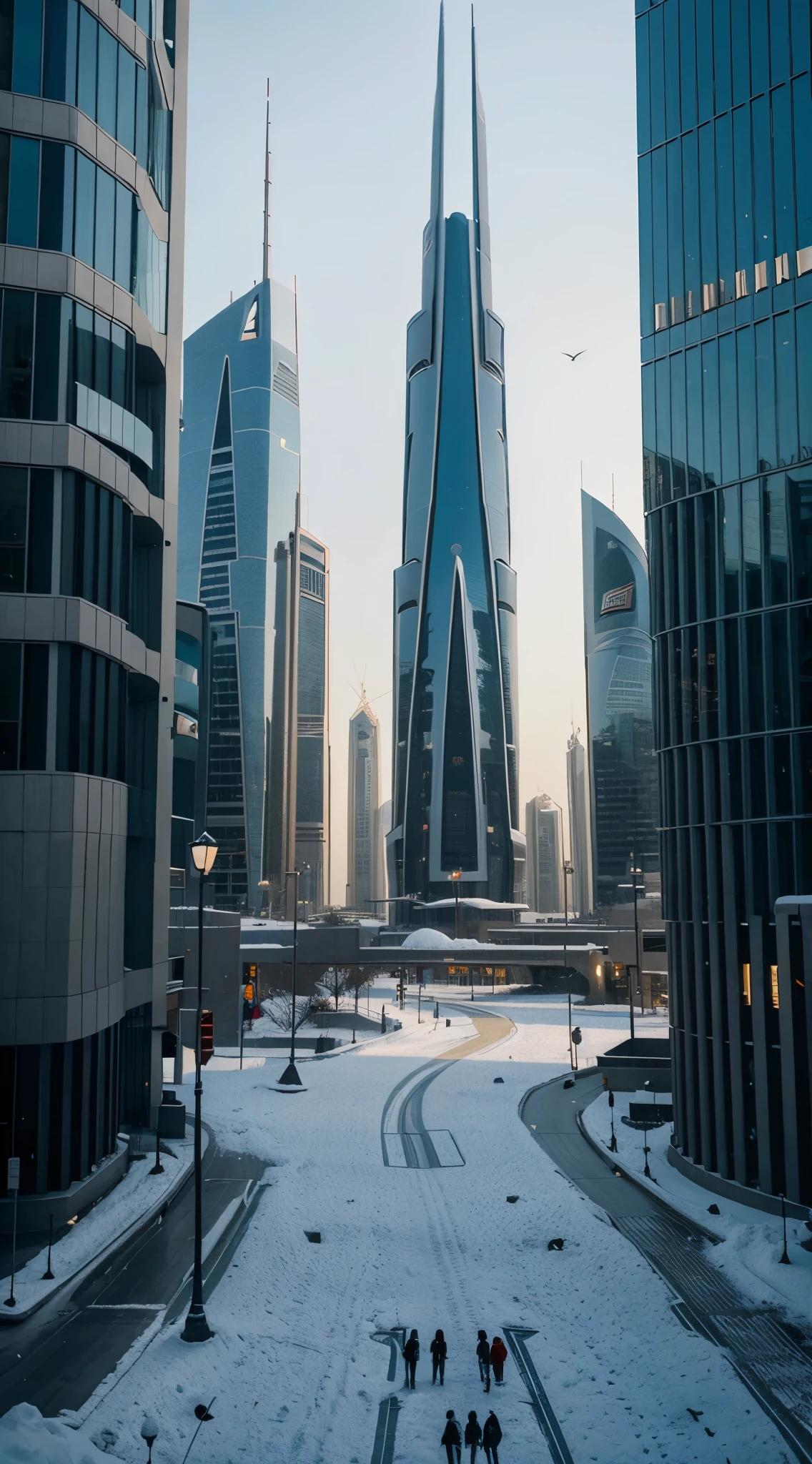 futuristic city of bahrain, winter season with snow, masterpieces, awesome asrtwork