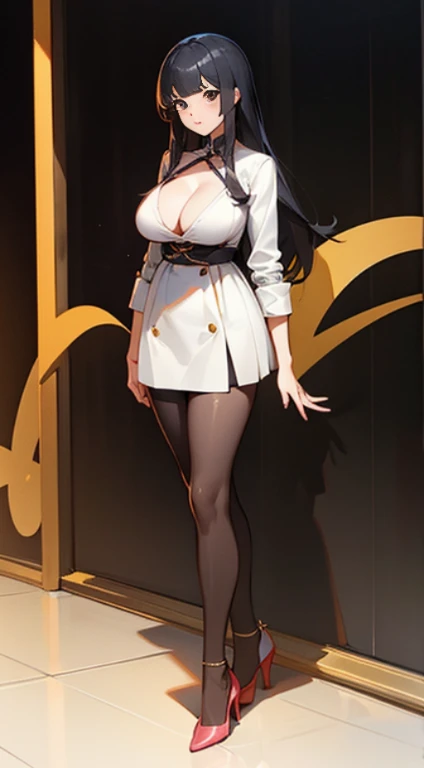 1 girl, game CG, , I can see the cleavage, Lady,Ladyの服 靴,high heels, huge breasts, black hair, long hair, black eyes,race,stockings,high heels,race,bangs,Standing picture