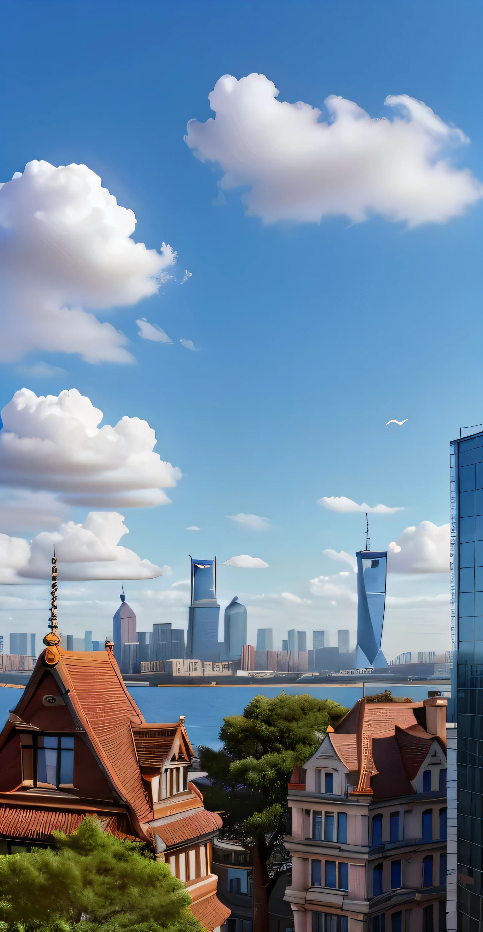 City，level，Blue sky and white clouds，architecture，Shanghai，bustling，