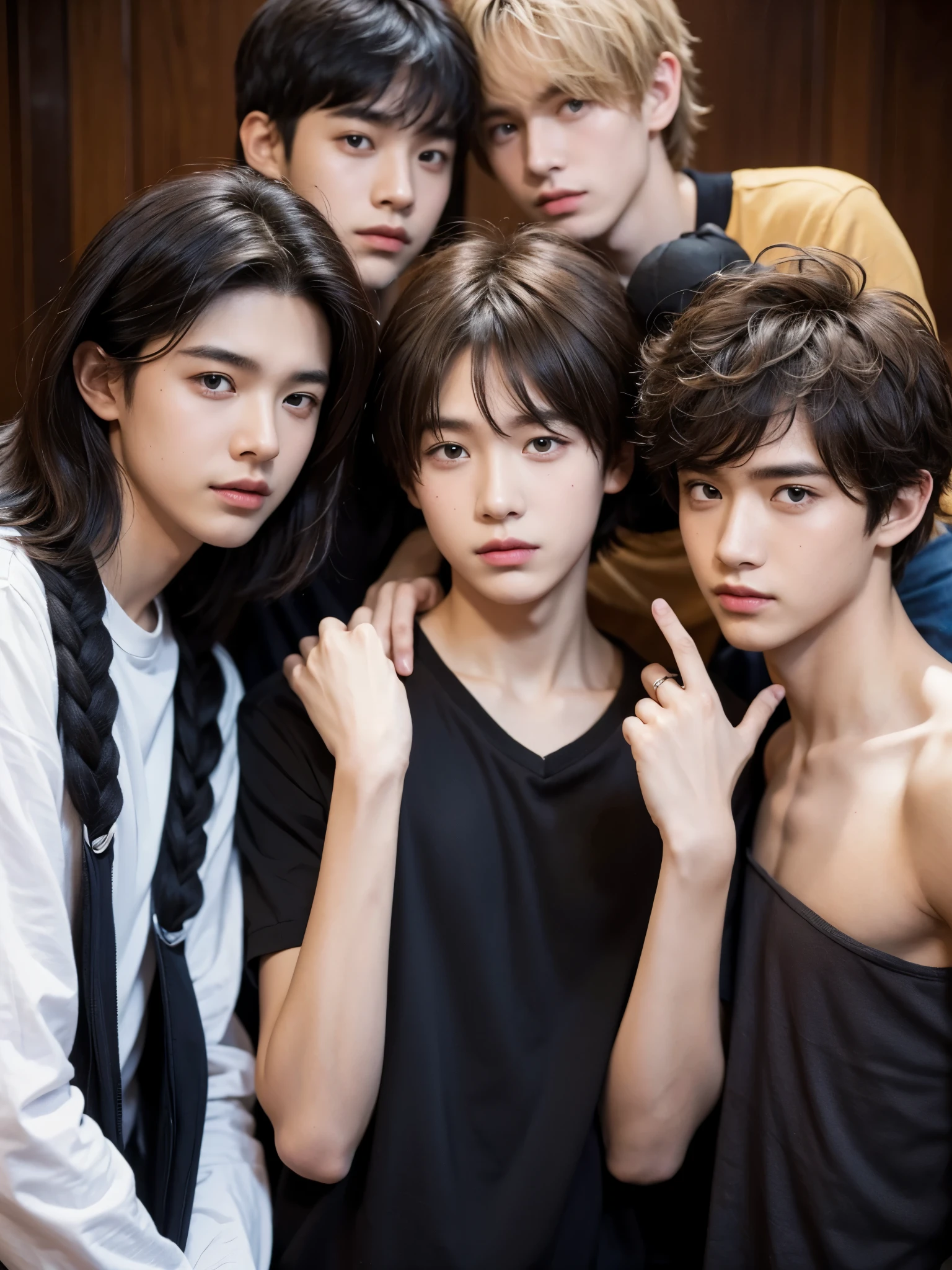four boys in the photo, y.o, comma hair