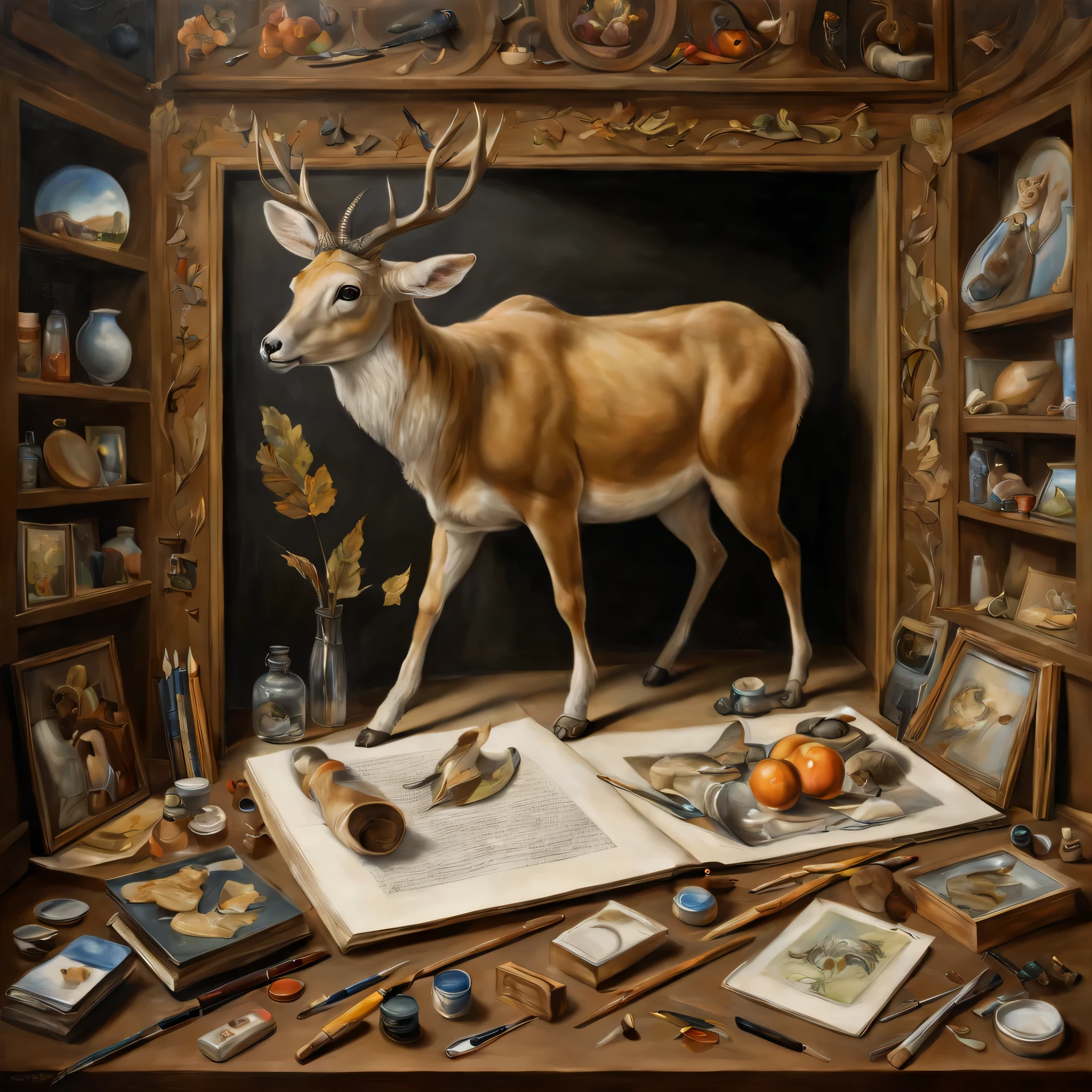 trompe l'oeil,Three-dimensional,3D,masterpiece,object, people々, With animals that stick out from the picture,Connect part of the picture with reality,anatomically correct,draw carefully,trickart