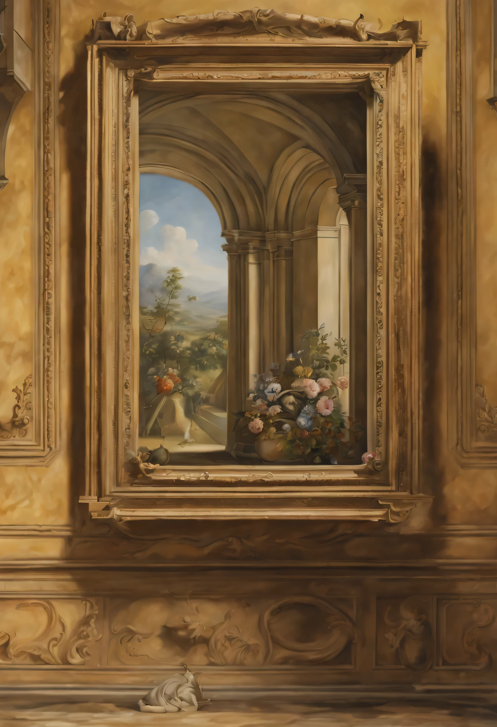 trompe l'oeil,Three-dimensional,3D,masterpiece,protrude from the picture,Connect part of the picture with reality