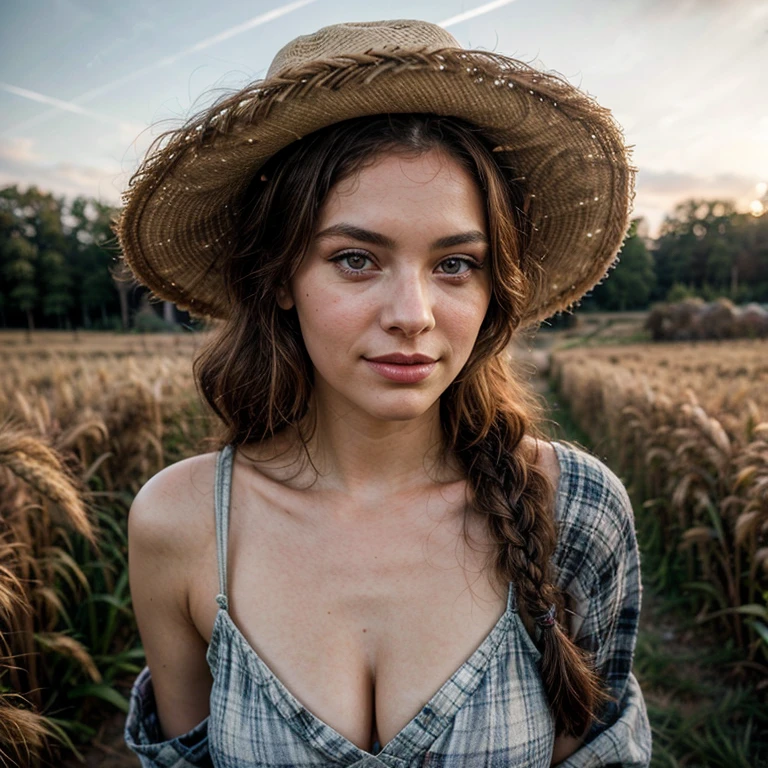 Straw hat woman corn Sunburn agriculture