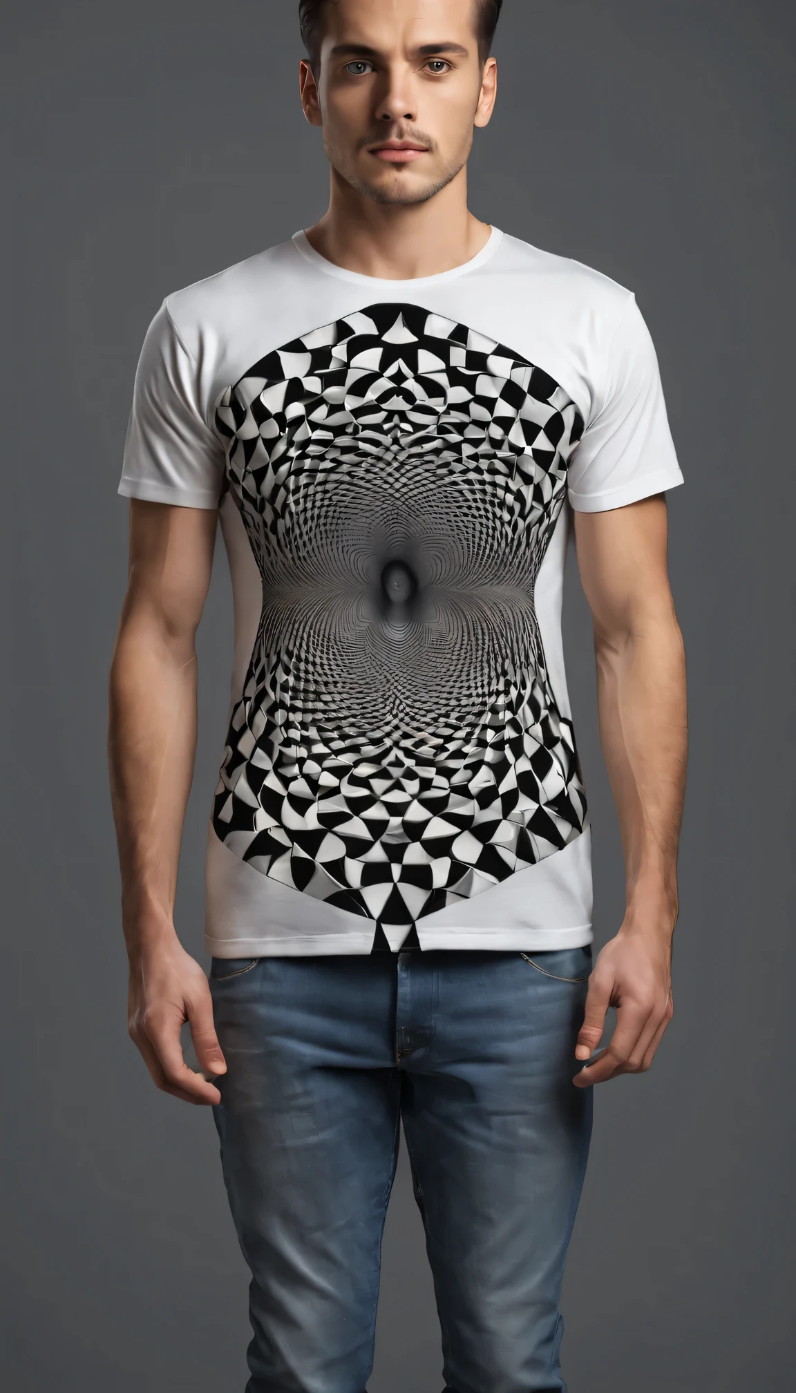 Optical illusion art pattern on fashion t-shirt mockup