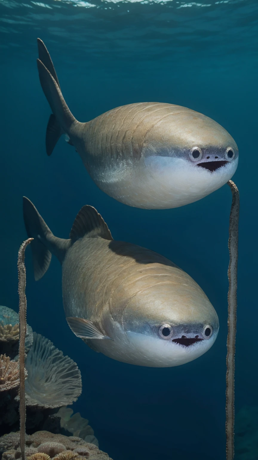 sacabambaspis swim,not human,ancient sea,underwater,beautiful scene,realistic,(best quality:1.2),(high quality:1.1),(masterpiece:1.2),(ultra-detailed:1.1),vivid colors