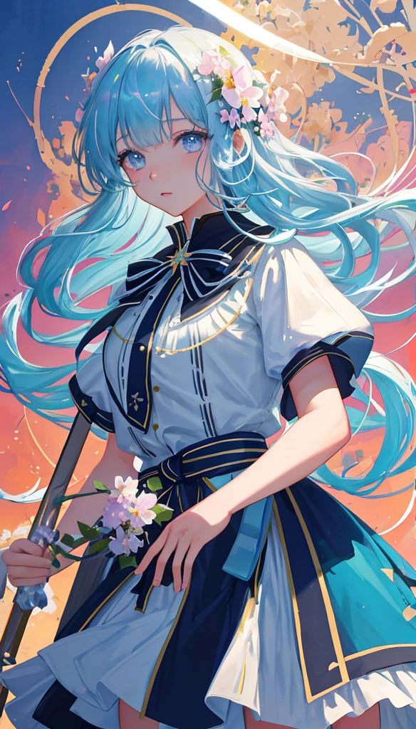 (masterpiece), (best quality), (ultra detailed),(disheveled hair),(illustration), (1girl), (Fashionable clothing), standing, Fashion model, looking at viewer, (interview), (simple background),beautiful detailed eyes, delicate beautiful face, Floating,(high saturation),(colorful splashes),colorful bubble,(shining), focus on face, kamisato ayaka, light blue hair, bangs, hair ring, floating flowers, floating hairs.Girl, anime waifu, looking at viewer, highlydetailed, reflections transparent iridescent colors, long transparent iridescent RGB hair, artby Serafleur from artstation, thick acrylic,illustration on pixiv, waist up portrait, gorgeoussacred girl, best quality, ultra detailed,sad,clever,beautiful face , beautiful lighton black background, Character stvle renderedby Octane,
