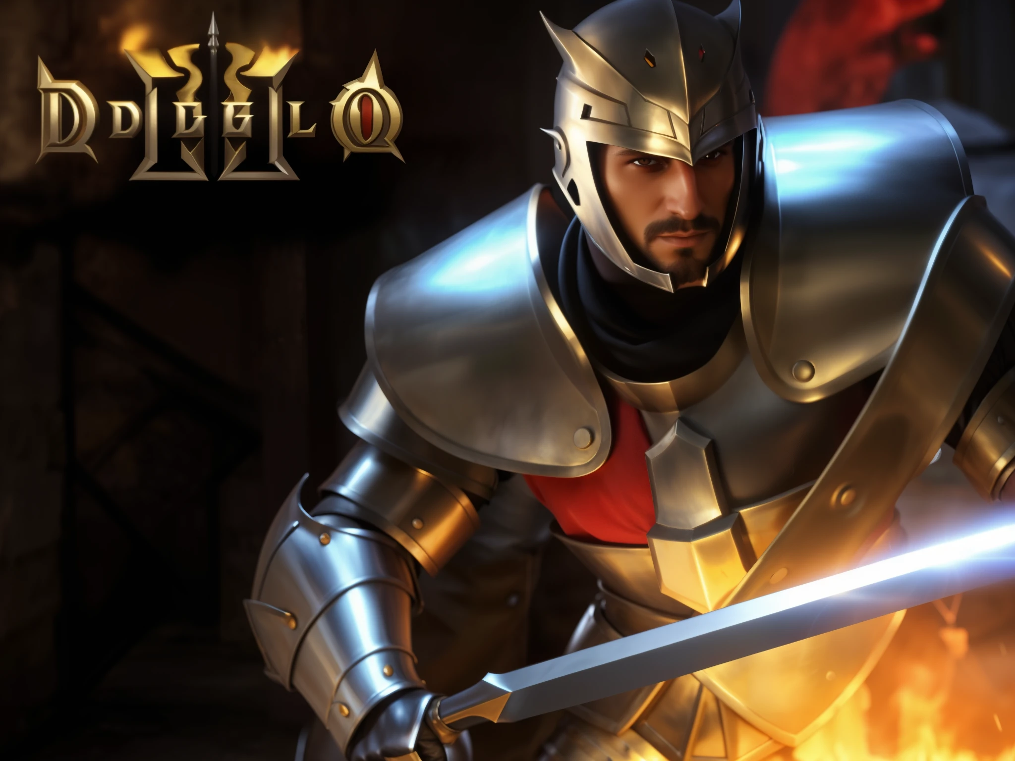 1man male person, short air, young man, a close up of a person in armor holding a sword, silver and gold heavy armor, with sleek silver metal armor, black face, dark tanned skin, knight sword, holy sword, gold and silver armour suit, heavy white and golden armor, with sleek silver armor, white plated armor, armored knight, silver sharp streamlined armor, detailed sleek silver armor, knight wearing plate armor, sleek smooth white plated armor, polished steel armor, no wearing helmet, ((staying on the knee pose)), diablo the knight, diablo 2, diablo, diablo 4, diablo 3, age of empires ii, diablo - 3, diablo-3, heroes of might and magic, age of empires 2, diablo concept art, mmo, action rpg video game, albedo, diablo 4 queen, game cover art, diablo digital concept art