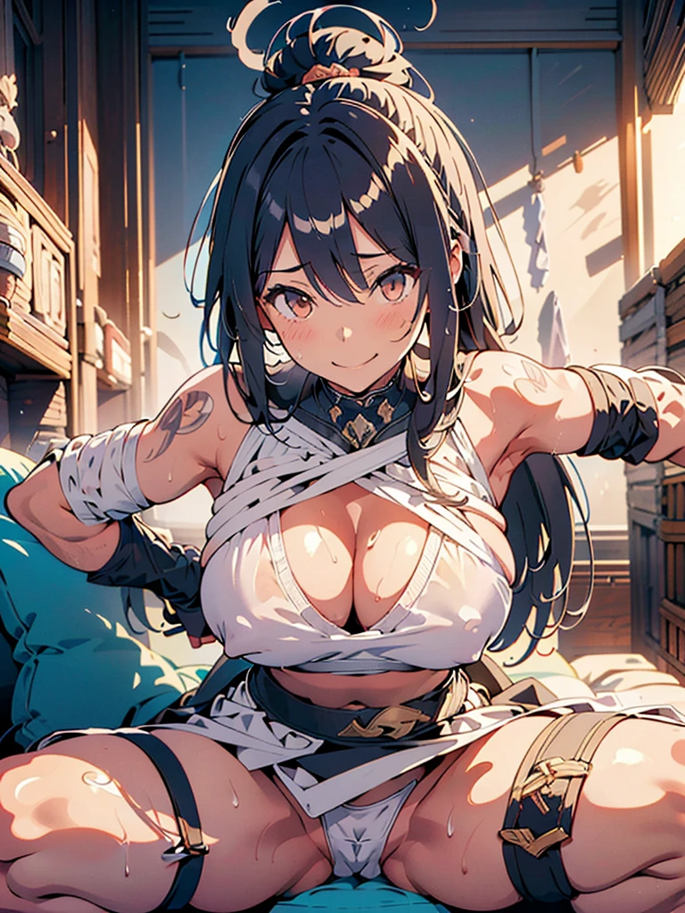 Moe anime illustration、High resolution、sloppy bitch、super huge breasts、Damp with sweat、vaginal 、emphasis on genitals、sex with a strong man、Sit on the sofa in the living room、smile、Gonzo