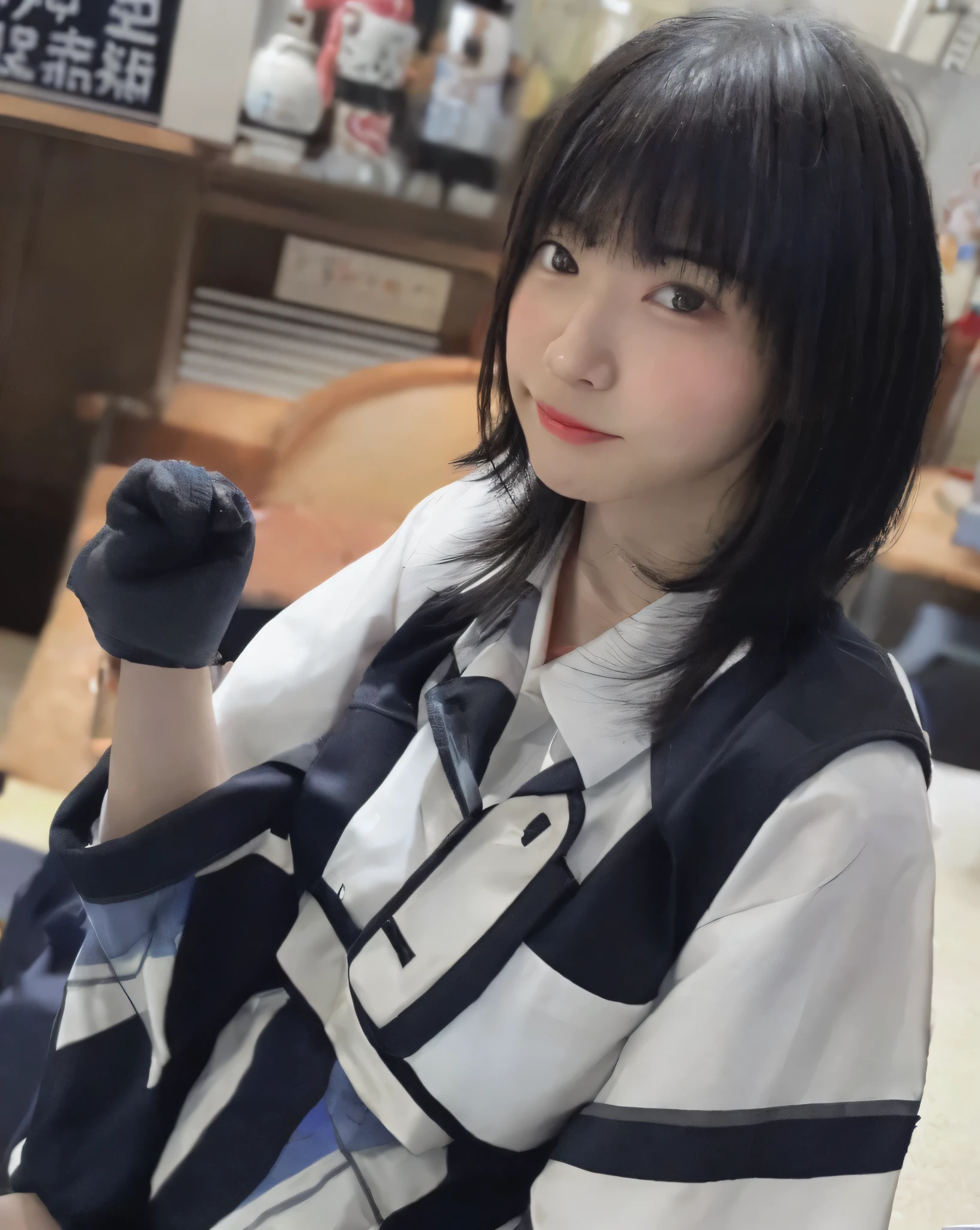 Japan, Female college student, boyish hairstyle, black hair, round eyes, round face, cute, 8K