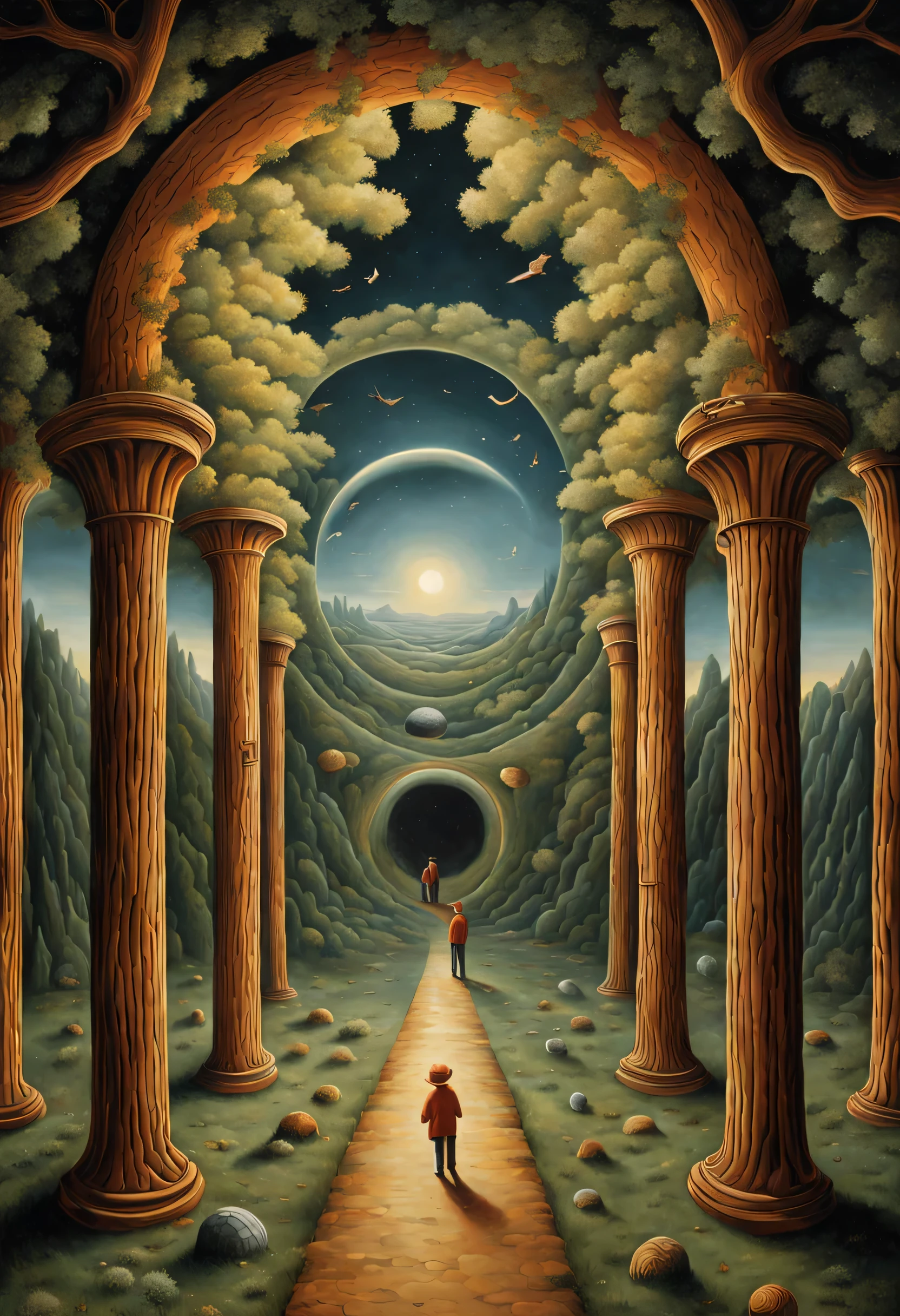 Summoned to the maze, 进入mystery的迷宫, Time turns into paper，The illusion is revealed by the brush. A surreal journey awaits, Opinions merge and diverge in a dance of symmetry. Color pops up every time, Reveal the hidden world within. Geometry spawns ethereal narratives, Where abstract concepts meet vivid dreams. Master Shadows with Textured Strokes，Explore the ethereal realm. 由mystery艺术家创作, Jofra Bostu, mystery