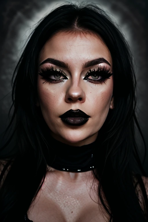 face portrait, glamour photography of emmanorts stylish goth girl, edgy vibe, dark, mascara, eyeliner, dark cheeks, smoky eye makeup, grainy, classy professional photoshoot atmosphere