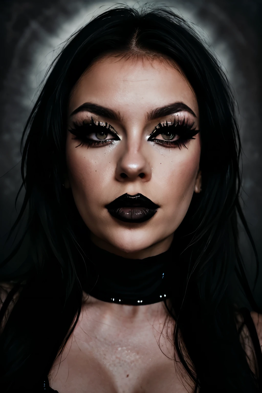 face portrait, glamour photography of emmanorts stylish goth girl, edgy vibe, dark, mascara, eyeliner, dark cheeks, smoky eye makeup, grainy, classy professional photoshoot atmosphere