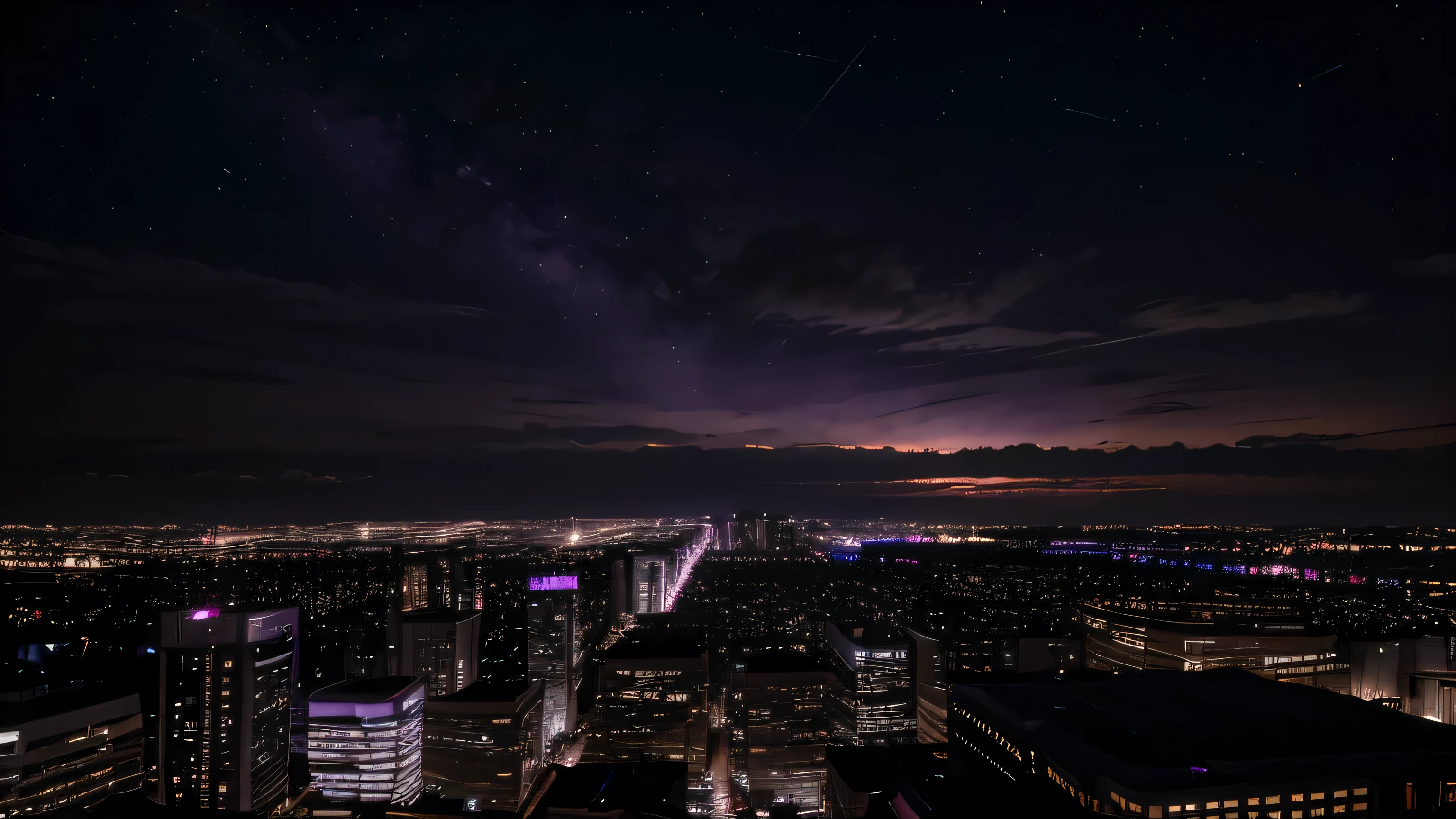 (extremely detailed 8k wallpaper), sky, night, award-winning photography, dramatic lighting, (light purple and dark colors), pink lights