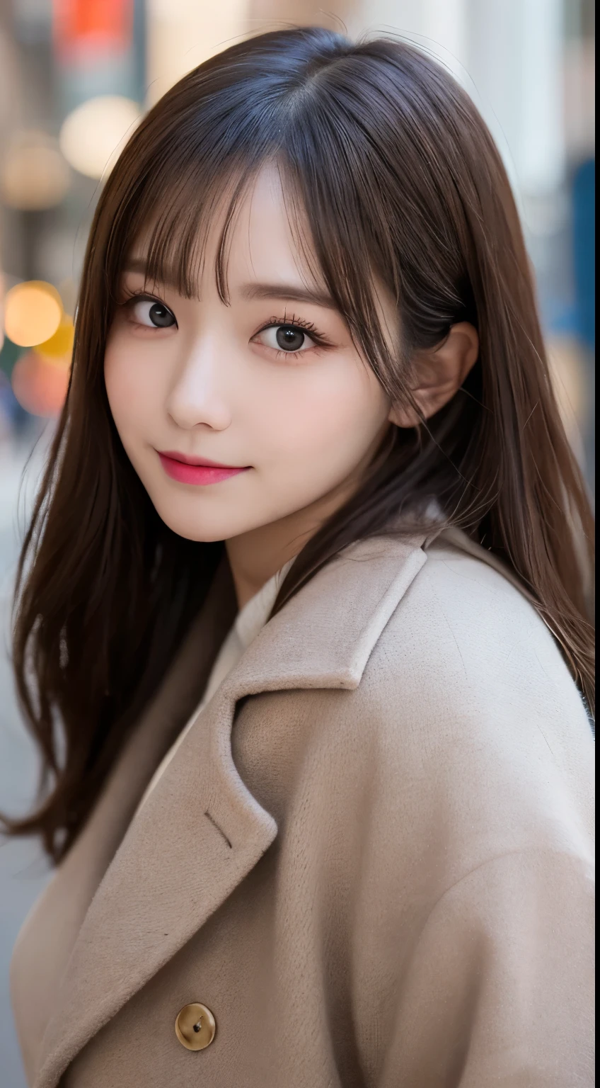 table top, highest quality, shape, Super detailed, finely, High resolution, 8k wallpaper, 完璧なダイナミックな構shape, beautiful and detailed eyes, Gorgeous black fluffy Tokyo winter clothes,ランダムなcute髪,,natural color lip, bold sexy pose,smile、20 year old girl、cute、sexy shot looking at camera,Always blur the background,perfect and beautiful face,Take only the face,beautiful and detailed face、slim face and style,Big eyes、Do gal makeup,small face,Wearing a luxury brand mink coat