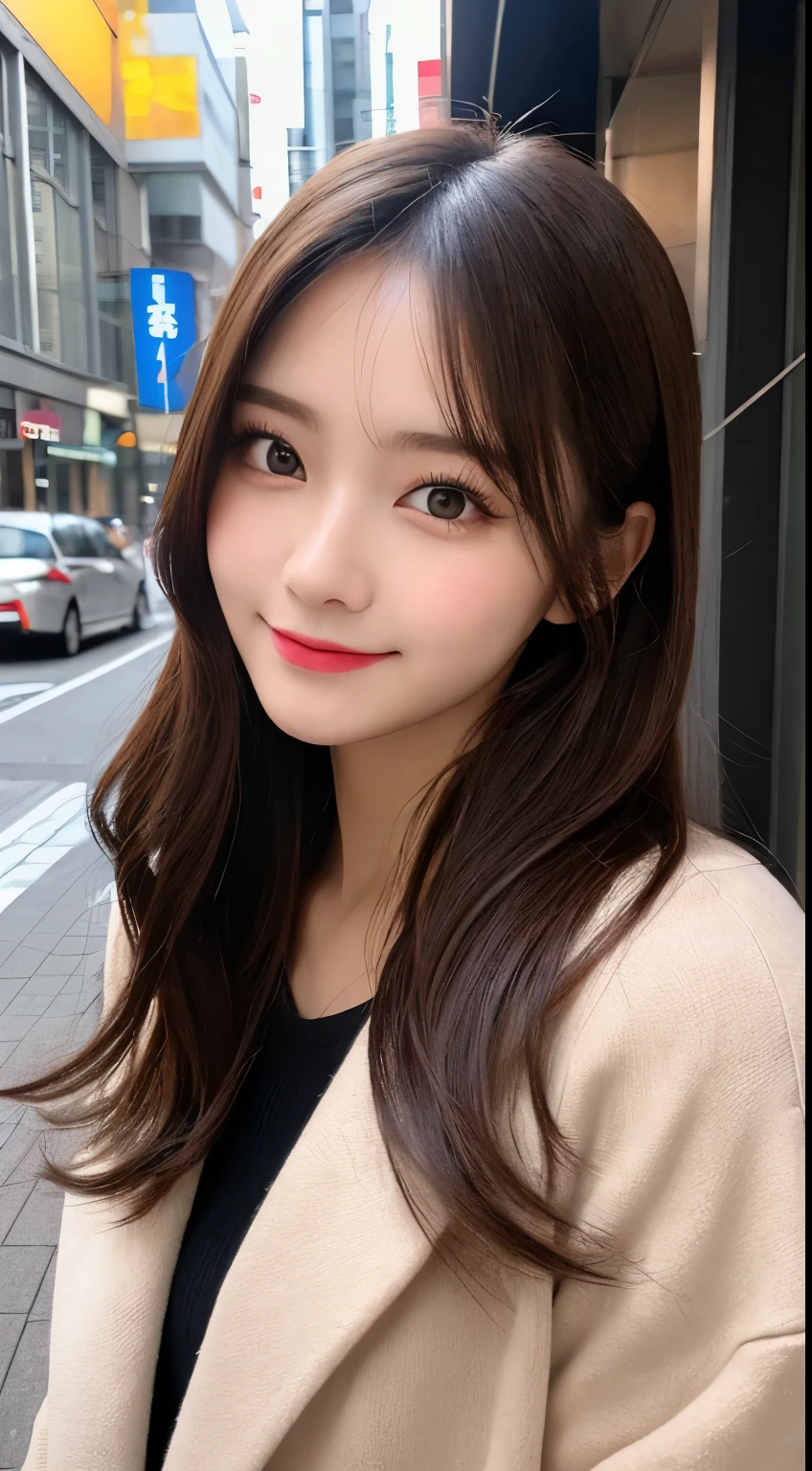 table top, highest quality, shape, Super detailed, finely, High resolution, 8k wallpaper, 完璧なダイナミックな構shape, beautiful and detailed eyes, Gorgeous black fluffy Tokyo winter clothes,ランダムなcute髪,,natural color lip, bold sexy pose,smile、20 year old girl、cute、sexy shot looking at camera,Always blur the background,perfect and beautiful face,Take only the face,beautiful and detailed face、slim face and style,Big eyes、Do gal makeup,small face,Wearing a luxury brand mink coat