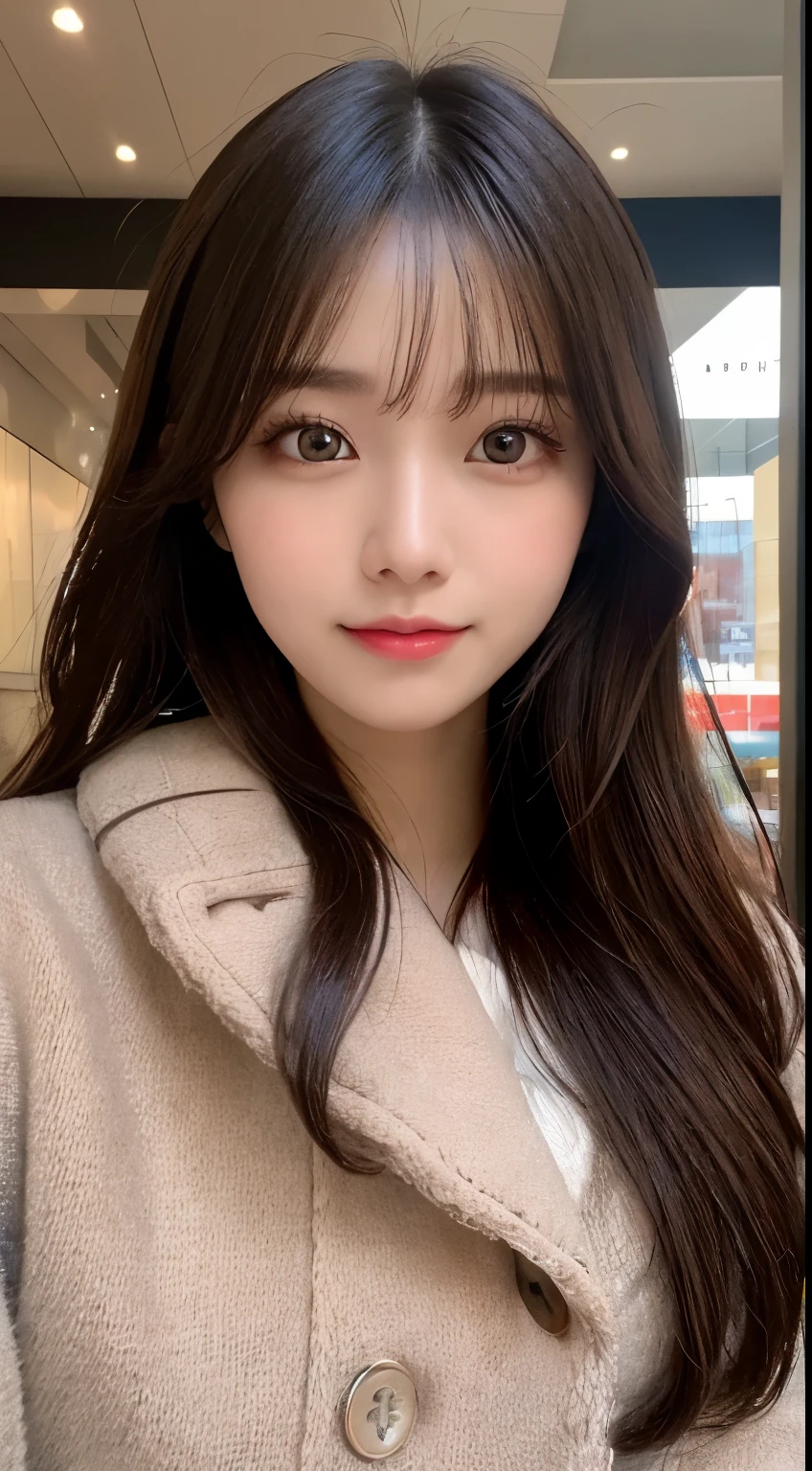table top, highest quality, shape, Super detailed, finely, High resolution, 8k wallpaper, 完璧なダイナミックな構shape, beautiful and detailed eyes, Gorgeous black fluffy Tokyo winter clothes,ランダムなcute髪,,natural color lip, bold sexy pose,smile、20 year old girl、cute、sexy shot looking at camera,Always blur the background,perfect and beautiful face,Take only the face,beautiful and detailed face、slim face and style,Big eyes、Do gal makeup,small face,Wearing a luxury brand mink coat
