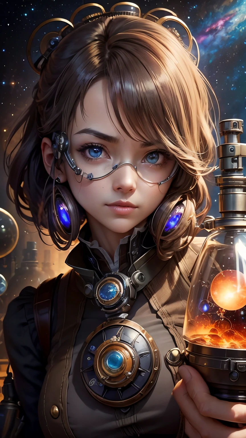 /imagine prompt: Illustration A beautiful girl with brown hair with pig ears invents a robot in a laboratory ,Inventing robots::10, steam punk::12, Robot,::1 girl, 1 pc, rule of thirds composition::8, leaning-shift::1 girl 3 pcs, ultrawide shot::3 girls, Unreal Engine::15, Top light::1 girl 3 pcs, beautiful lights::1 girl 3 pcs, Cinematic light::12, Bold and bright::10, Dramatic::1 girl 3 pcs, Ultra quality::12, Steampunk cityscape::14 --Seeds Girls 3 2455 --s 400 --q 2 --C 40