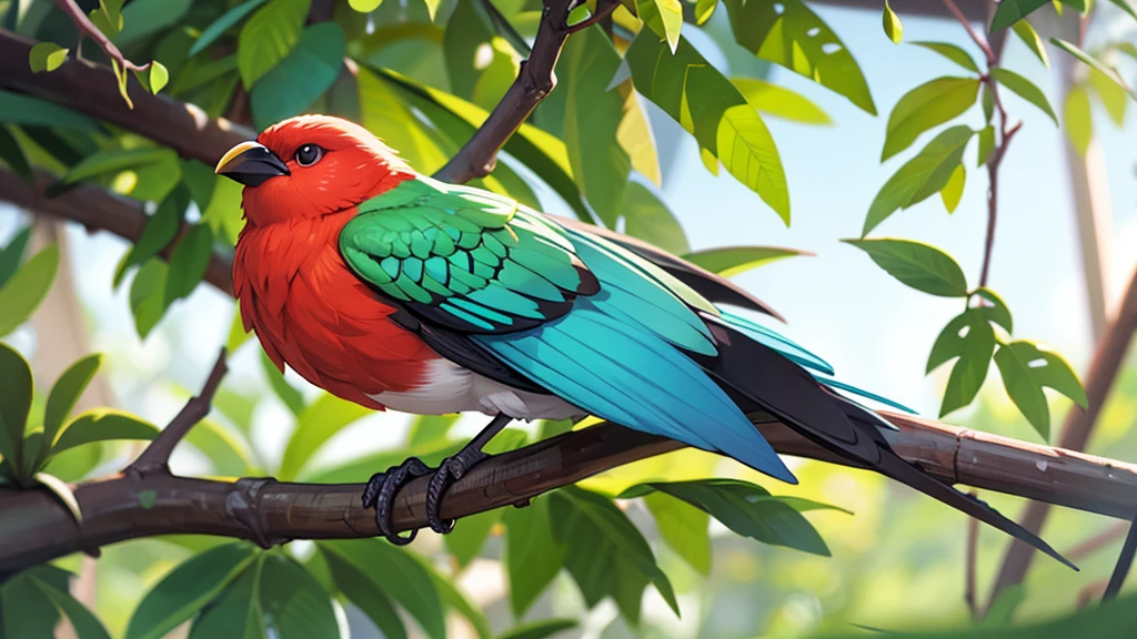 The Forbes Diamond Bird in the Tree is the protagonist of a natural and realistic rendering, fotorrealista altamente detalhado, Render the background, Arte conceptual fotorrealista, hyperreal rendering, red realistic 3 d render, Bird Society, photorealistic image, fotorrealista altamente detalhado, hyper realistic detailed rendering, Realistic detailed images, super detailed render, high quality rendering