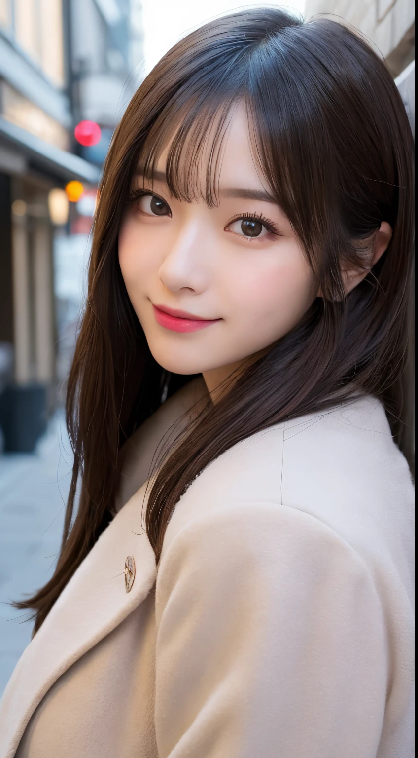 table top, highest quality, shape, Super detailed, finely, High resolution, 8k wallpaper, 完璧なダイナミックな構shape, beautiful and detailed eyes, Gorgeous black fluffy Tokyo winter clothes,ランダムなcute髪,,natural color lip, bold sexy pose,smile、20 year old girl、cute、sexy shot looking at camera,Always blur the background,perfect and beautiful face,Take only the face,beautiful and detailed face、slim face and style,Big eyes、Do gal makeup,small face,Wearing a luxury brand mink coat