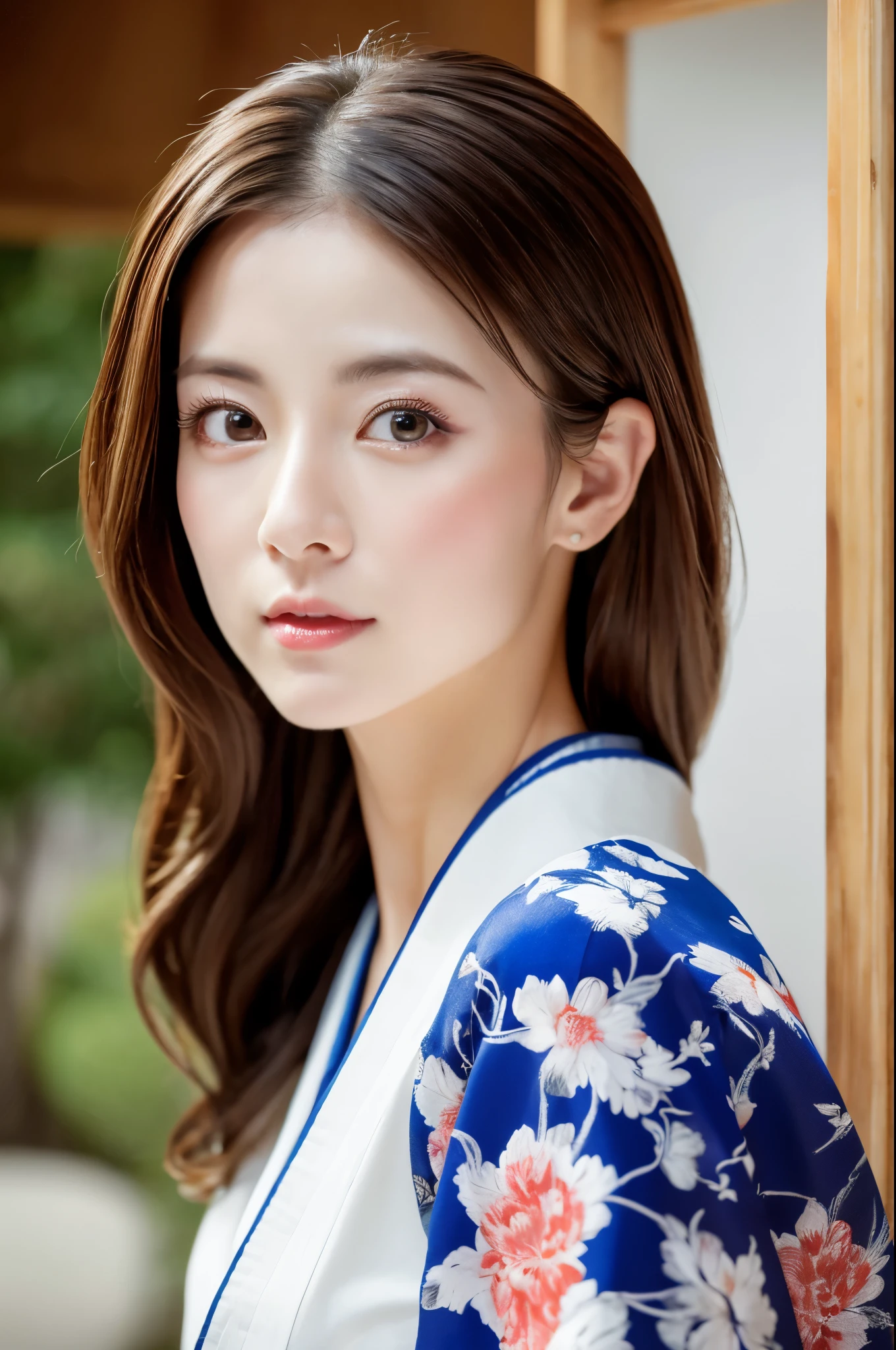 Hyper-Realism, (Photorealsitic:1.4), 8K, maximum resolution, (masterpiece), highly detailed, Professional, best quality, Refined face, beautiful woman, detailed beautiful eyes and lip, beautiful face, idol face, full body, whole body, Traditional kimono, Graceful fan movement, Tranquil expression
