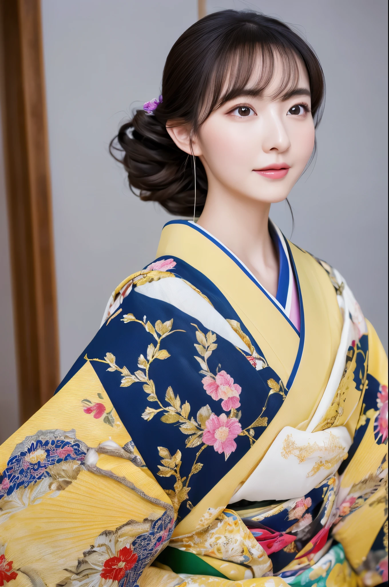 Hyper-Realism, (Photorealsitic:1.4), 8K, maximum resolution, (masterpiece), highly detailed, Professional, best quality, Refined face, beautiful woman, detailed beautiful eyes and lip, beautiful face, idol face, full body, whole body, Traditional kimono, Graceful fan movement, Tranquil expression