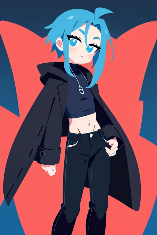 Garoto do sexo masculino por volta de , cabelo azul curto, olhos azuis, wearing a black coat and black jeans, e uma mascara cobrindo a boca