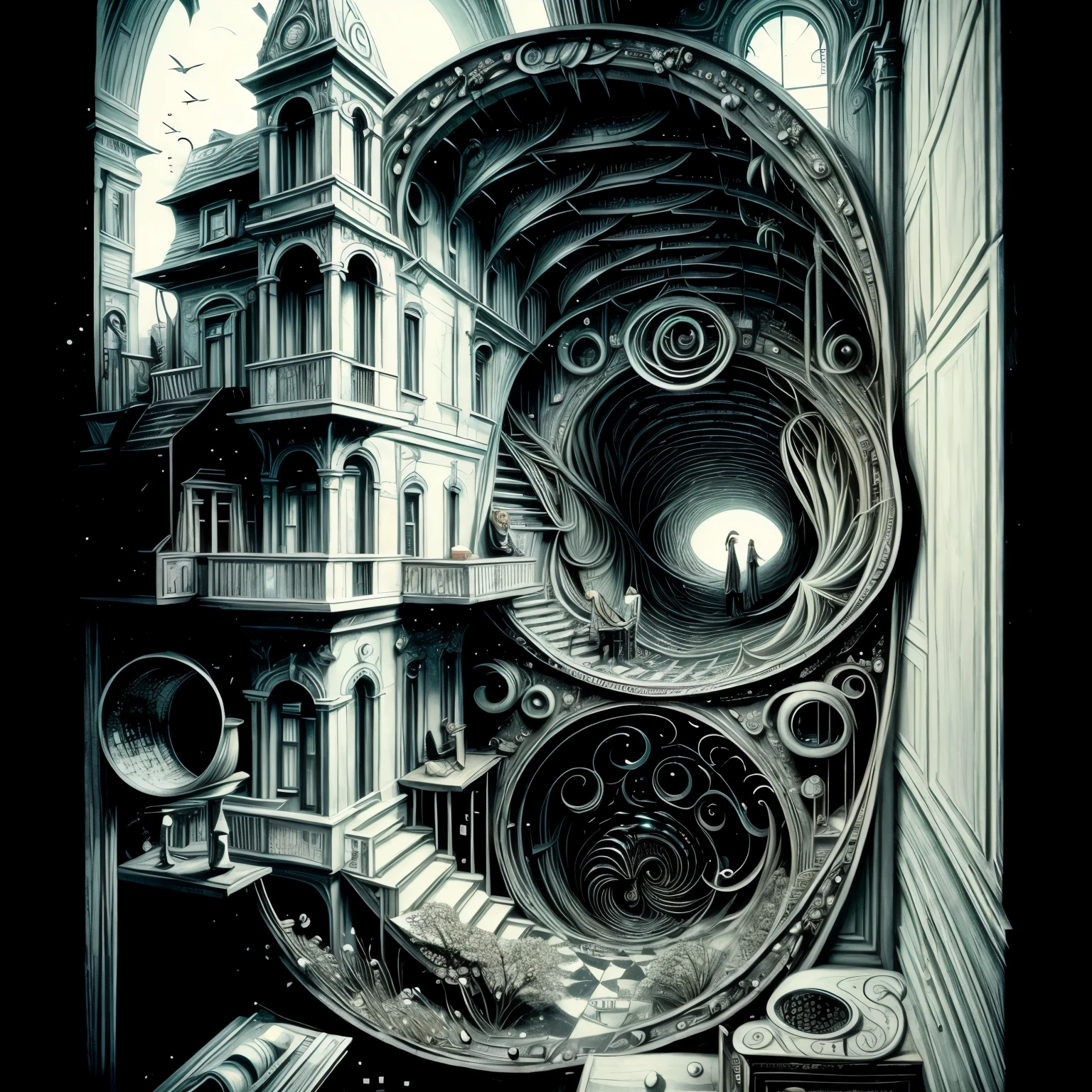 Optical Illusions，girl and house，endless loop，infinite nesting，