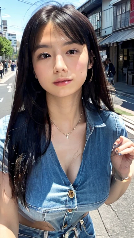 ((High-resolution RAW photography of a Japanese woman in Casual Stroll Pose, urban street. Bust 65cm, underbust 50cm, waist 62cm. Wearing comfortable stylish outfit. Black, straight, long hair. Relaxed, content expression. Casual urban street setting. Photorealistic light and shadow.))"否定的プロンプト: "((Only RAW photography. Only photorealistic light and shadow. Only Japanese woman. Only bust 65cm, underbust 50cm, waist 62cm. Only black, straight, long hair. Only relaxed, content expressions. Only casual urban street settings. No other hair types, clothing, expressions, backgrounds, or sizes allowed.))