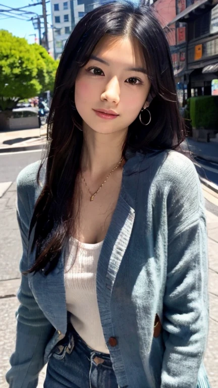 ((High-resolution RAW photography of a Japanese woman in Casual Stroll Pose, urban street. Bust 65cm, underbust 50cm, waist 62cm. Wearing comfortable stylish outfit. Black, straight, long hair. Relaxed, content expression. Casual urban street setting. Photorealistic light and shadow.))"否定的プロンプト: "((Only RAW photography. Only photorealistic light and shadow. Only Japanese woman. Only bust 65cm, underbust 50cm, waist 62cm. Only black, straight, long hair. Only relaxed, content expressions. Only casual urban street settings. No other hair types, clothing, expressions, backgrounds, or sizes allowed.))