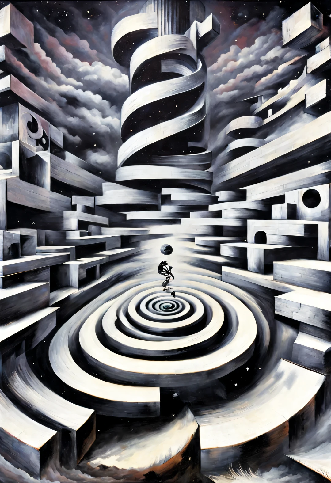 optical illusion ，Optical illusion，twisted spiral staircase，chessboard，human's body，Inception，a repeating or spiral shape that moves or changes，or perspective-distorted images that distort perception of depth and space，These images appear to be moving，straight lines are curved，Fisheye effect，