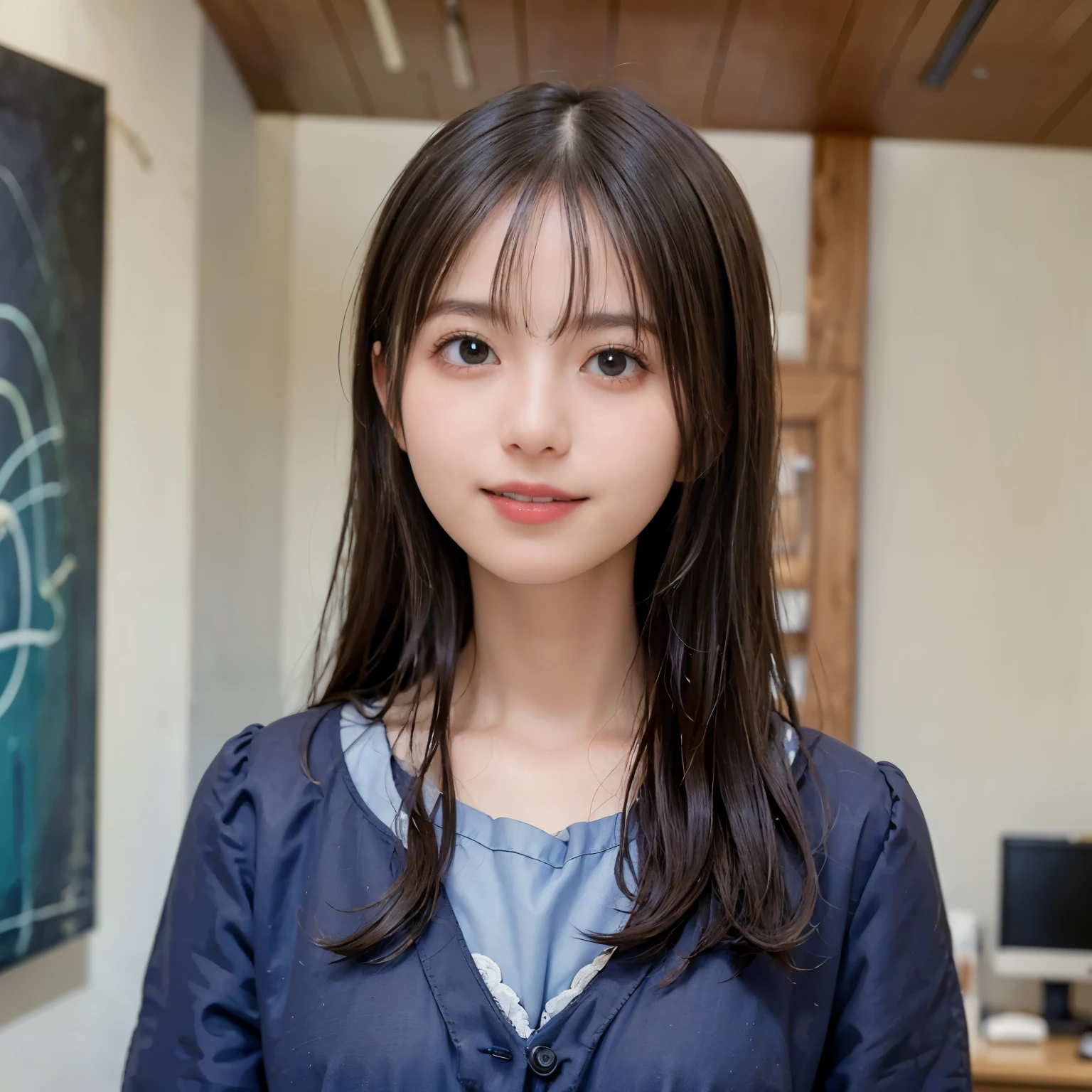((highest quality, 8K, masterpiece: 1.3)), woman, perfect skin, straight hair, latin aspects, female doctor, Examination at the hospital, delicate face, Hospital environment, Hospital Teacher,smile
