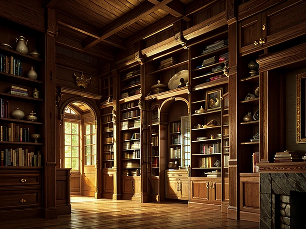 (((masterpiece、Highest image quality、highest quality、highly detailed unity 8kwallpaper)))、(((fantasy、grand library)))、(Lined bookshelves、complex and three-dimensional room)、high ceilings、dimly lit room