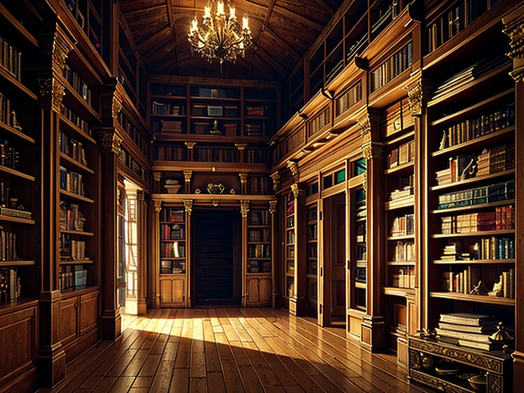 (((masterpiece、Highest image quality、highest quality、highly detailed unity 8kwallpaper)))、(((fantasy、grand library)))、(Lined bookshelves、complex and three-dimensional room)、high ceilings、dimly lit room