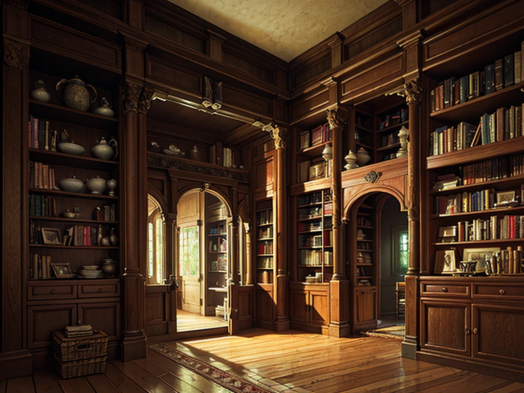 (((masterpiece、Highest image quality、highest quality、highly detailed unity 8kwallpaper)))、(((fantasy、grand library)))、(Lined bookshelves、complex and three-dimensional room)、high ceilings、dimly lit room
