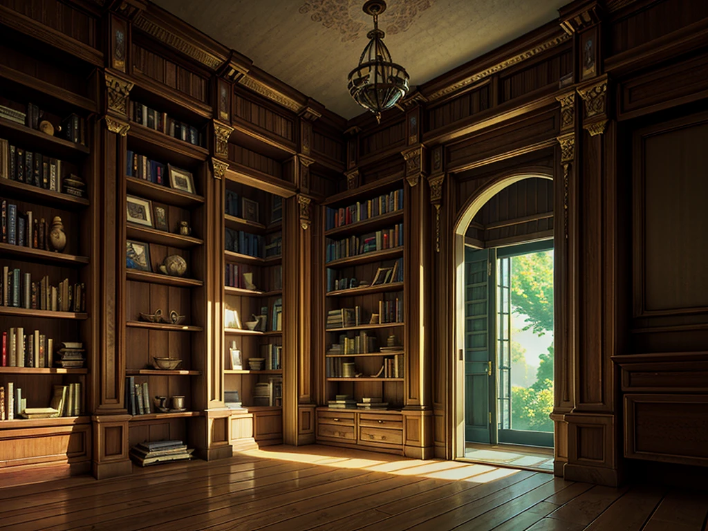 (((masterpiece、Highest image quality、highest quality、highly detailed unity 8kwallpaper)))、(((fantasy、grand library)))、(Lined bookshelves、complex and three-dimensional room)、high ceilings、dimly lit room