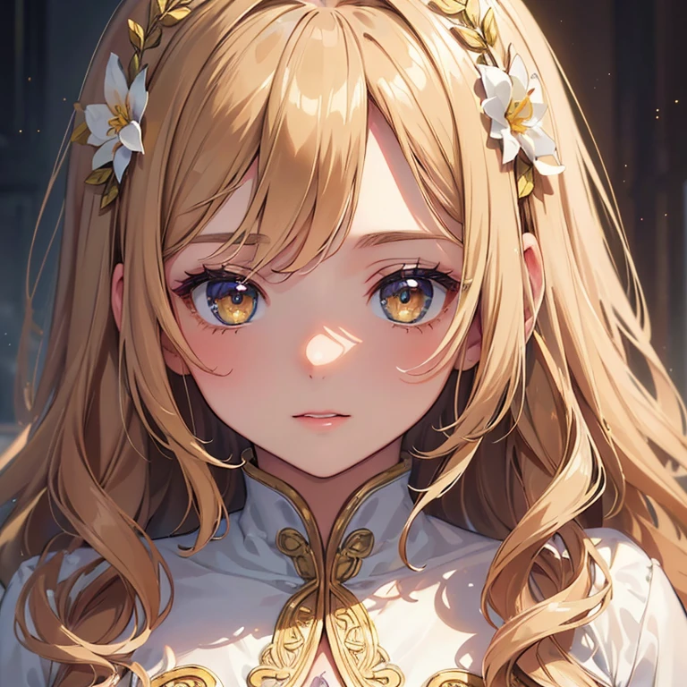 (best quality,high-resolution,ultra-detailed,masterpiece:1.2),portraits,girl,light yellow dress coat,brown medium wavy hair,beautiful detailed eyes,beautiful detailed lips,extremely detailed eyes and face,longeyelashes,looking at viewer,dreamy atmosphere,soft lighting,vibrant colors,creative composition,delicate brushwork,classic style