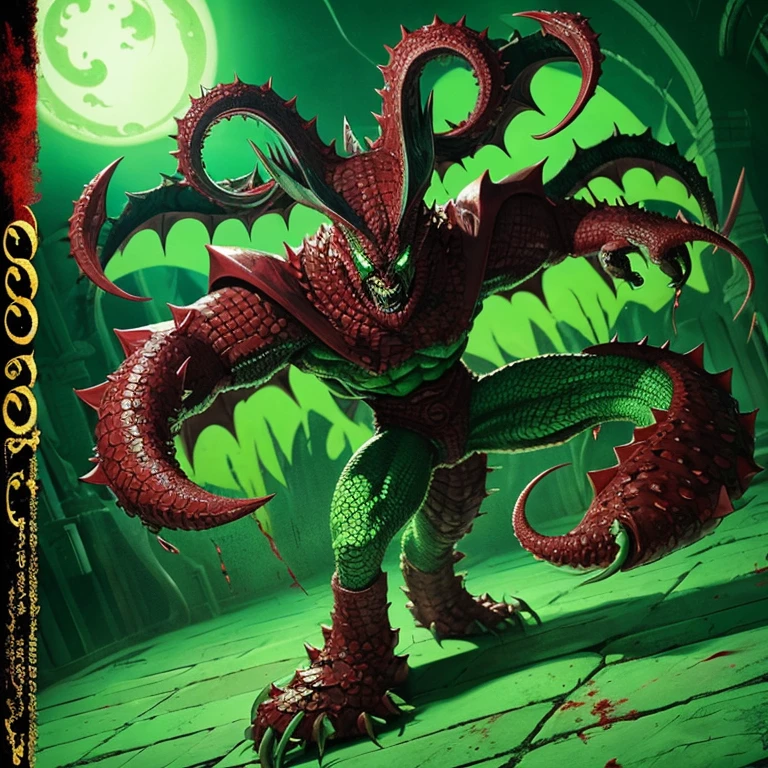 monster,octopuses,tentacle,scale,bat wings,Bulk,monster,Evil God,eyeball,spell book,cane,red eyes,green skin,Blood vessel,quadrupedal walking,born々New,wicked,core,many mouths,tooth,sharp nails, negative aura,spines,multi-headed dragon,Hydra,