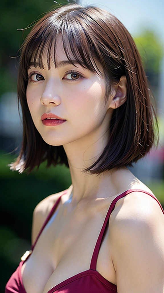 short bob、redいドレス、(whole body:1.5),(27-year-old girl:1.5),(looking at the viewer:1.4),(correct anatomy:1.3),(That day in paradise:1.3),(High jump posture:1.3),(in pink|yellow|green|green|red|missing white color|purplish color|gray era|Skin color 1.4),,(accurate and perfect face:1.4),(clothing gloss:1.25),(skin reflection:1.25),hyper hd, ray tracing, reflected light,structurally correct, award-winning, advanced details, contrast of light and dark, face lighting,cinematic lighting, masterpiece, have cleavage、random sexy pose
