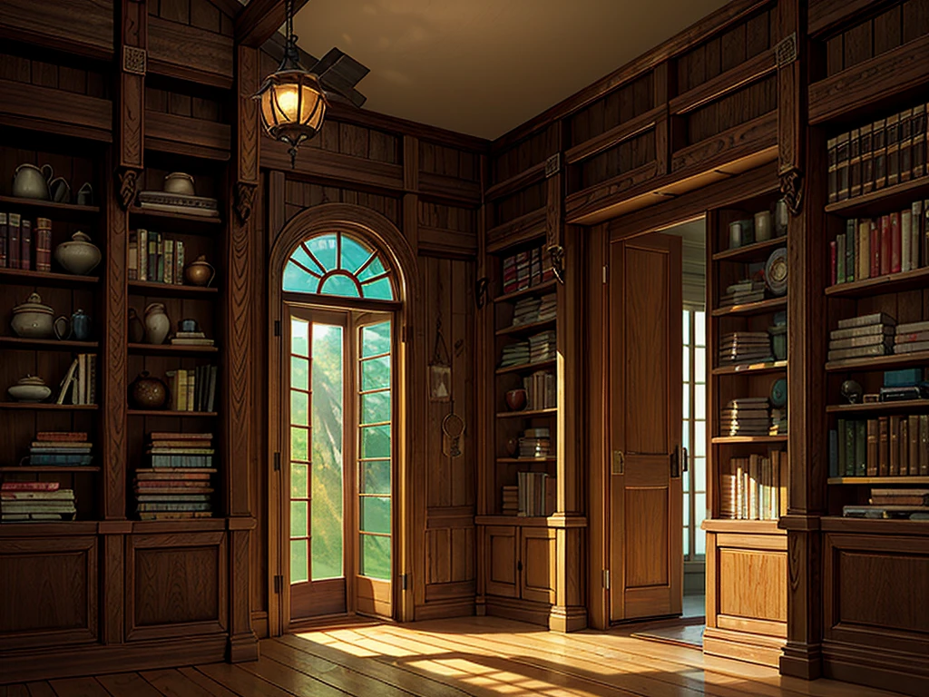 (((masterpiece、Highest image quality、highest quality、highly detailed unity 8kwallpaper)))、(((fantasy、grand library)))、(Large amount of books、Lined bookshelves、books stuck on the bookshelf、complex and three-dimensional room)、high ceilings、dimly lit room