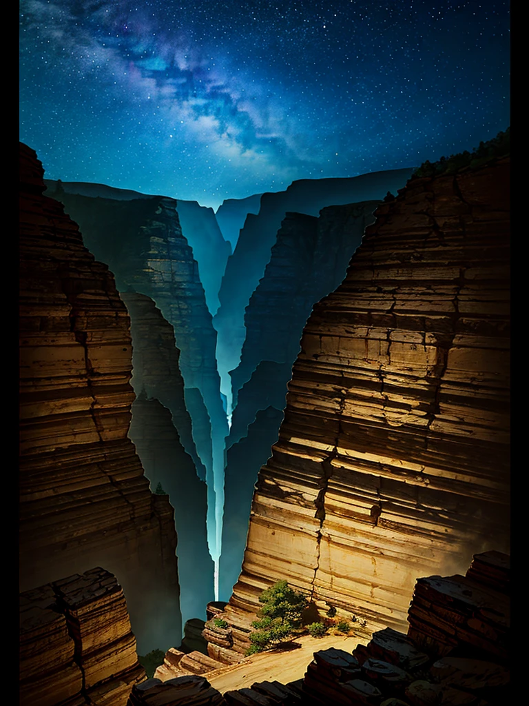 （（（masterpiece、Highest image quality、highest quality、highly detailed unity 8ｋwallpaper）））、（Grand canyon）、night、beautiful starry sky