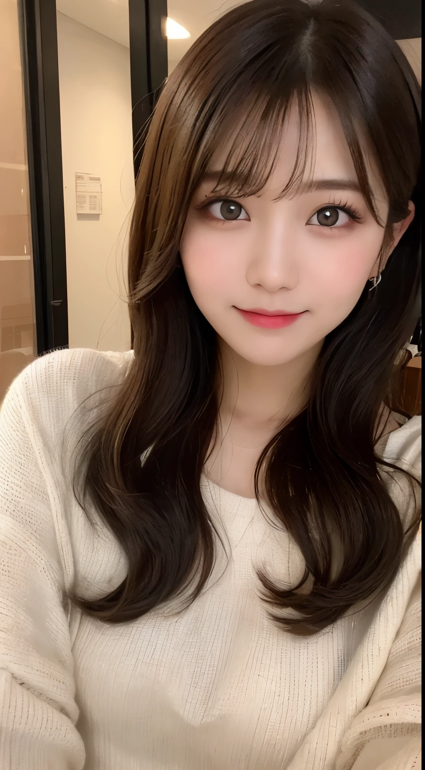table top, highest quality, shape, Super detailed, finely, High resolution, 8k wallpaper, 完璧なダイナミックな構shape, beautiful and detailed eyes, Gorgeous and stylish black fluffy latest Tokyo winter clothes,ランダムなcute髪,small breasts,natural color lip, bold sexy pose,smile、20 year old girl、cute、sexy shot looking at camera,Always blur the background,perfect and beautiful face,Take only the face,beautiful and detailed face、slim face and style,Big eyes、Do gal makeup,real photos