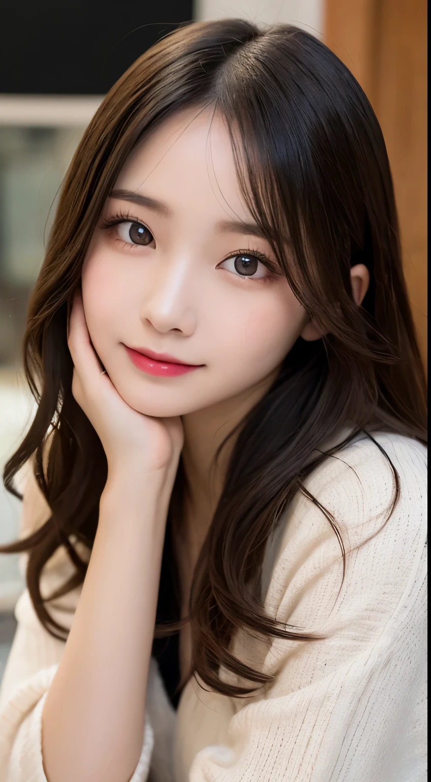 table top, highest quality, shape, Super detailed, finely, High resolution, 8k wallpaper, 完璧なダイナミックな構shape, beautiful and detailed eyes, Gorgeous and stylish black fluffy latest Tokyo winter clothes,ランダムなcute髪,small breasts,natural color lip, bold sexy pose,smile、20 year old girl、cute、sexy shot looking at camera,Always blur the background,perfect and beautiful face,Take only the face,beautiful and detailed face、slim face and style,Big eyes、Do gal makeup,real photos