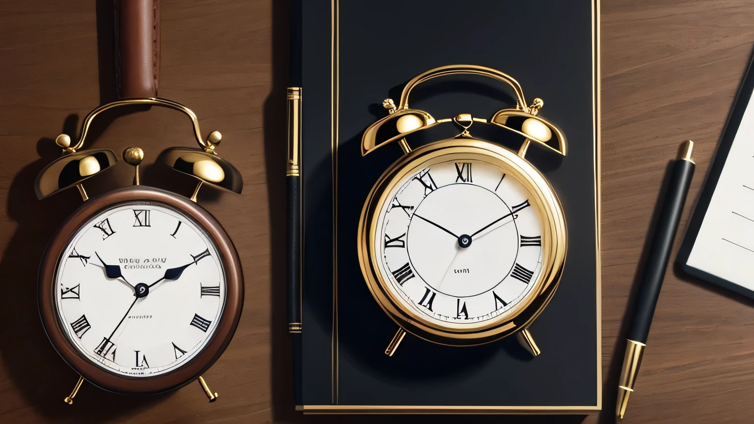 Visual representations of punctuality and meeting deadlines, such as a clock and a calendar with completed tasks