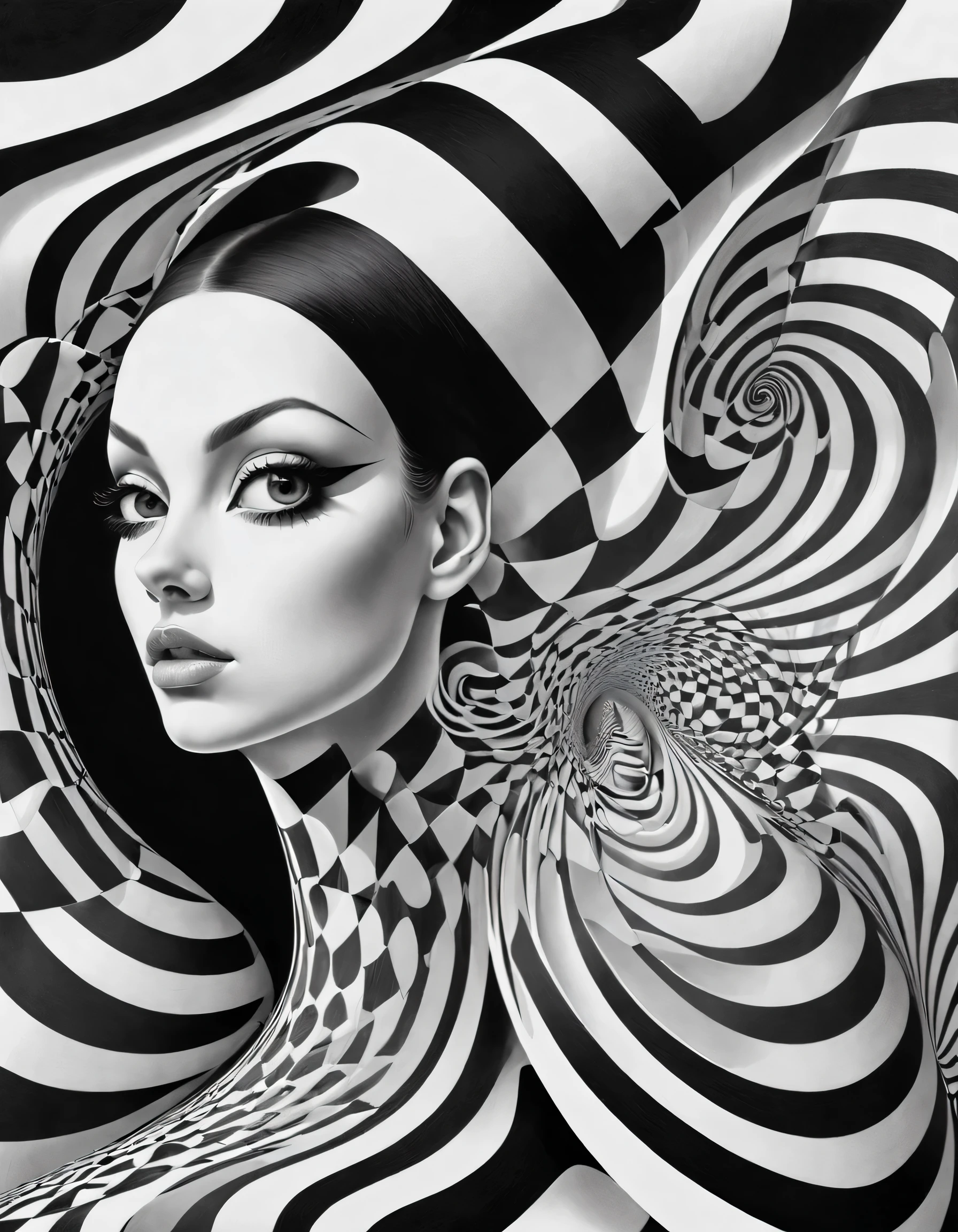 About art,Fashion, pretty face,black and white, optical illusion, Contour curve