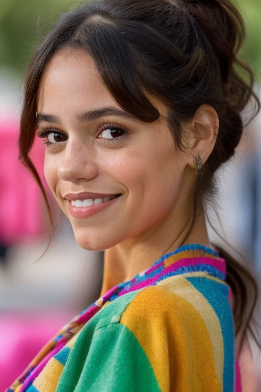 portrait of jortega looking at viewer, smile, colorful (masterpiece, extremely detailed skin, photorealistic)