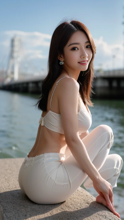 ,high quality, realistic, Super detailed'SD, finely, (High resolution), (8K)、1 beautiful woman,, (薄茶色ofポニー-Te-of), sharp focus, , , thin hair, realistic , (Sumi's), , (27 years old)モデル本体ofベース、(Full body to toes:1.4)、(photorealistic:1.4)、(紺色of極薄マイクロビキニ)、((sit sideways))、((buckshot))、(A Sumi'showing white teeth)、((sexy pose))、(big breasts)、(big ass)、turn around and Sumi's)、(Sitting on your side)、(cloud ofvel shot)、(ビーチof砂浜に座って)、((side shot))、(モデofofポーズ)、(Looking back and smiling)、
