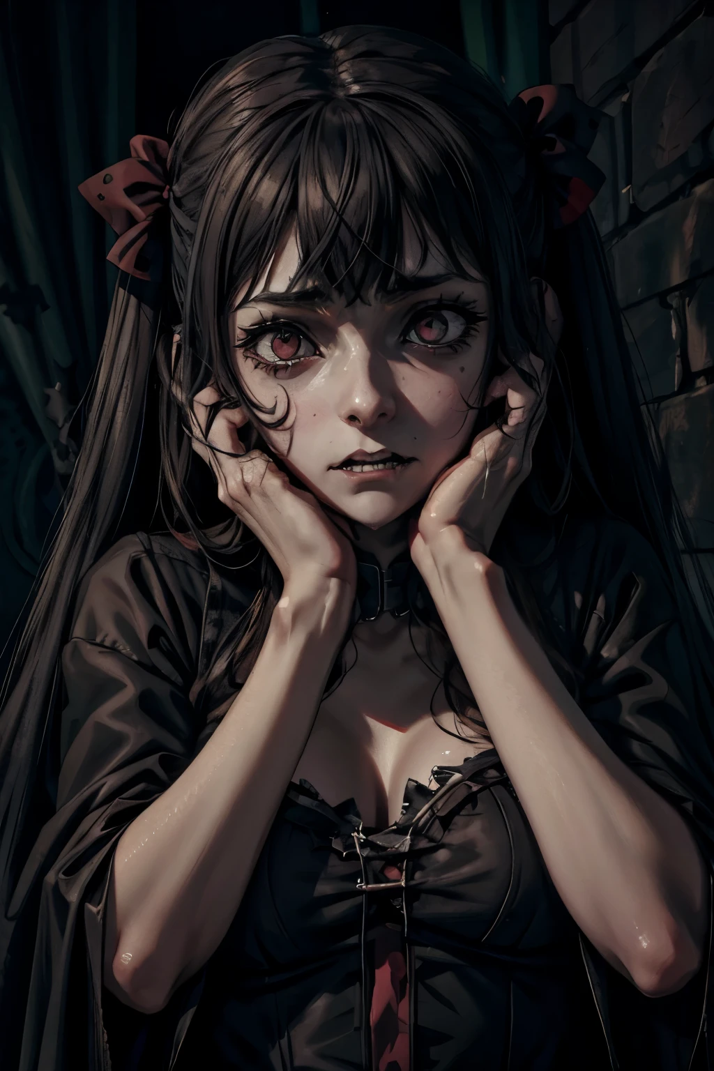 gothic,horror,girl,(((despair))),Covering ears with hands,