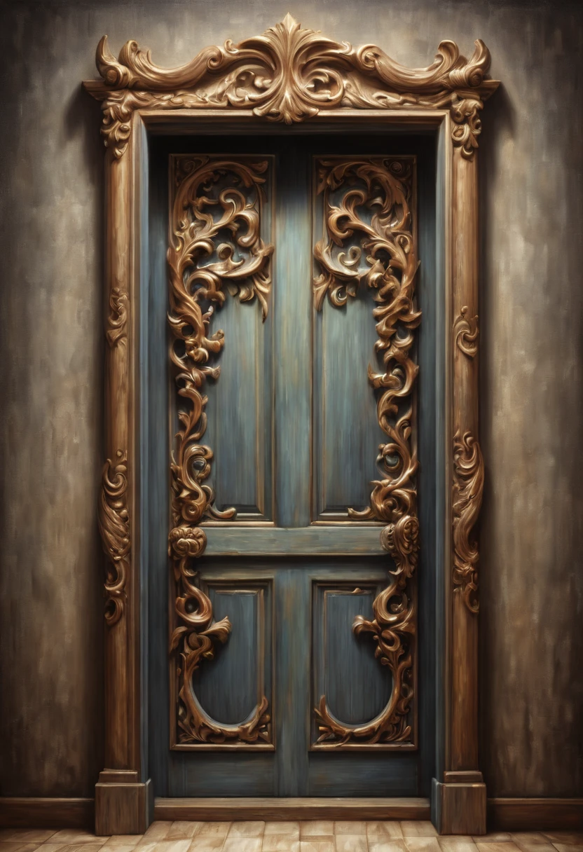 a painting frame of door on the wall, hand draw, 3D painting, Just like the real, reality, fantasy art, enhance, intricate, (best quality, masterpiece, Representative work, official art, Professional, 8k)