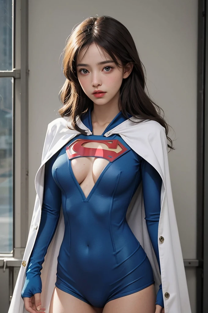 NSFW, hot, erotic, porn, nude, 1 girl,  supermansuit, blue bodysuit transparente,cape,  